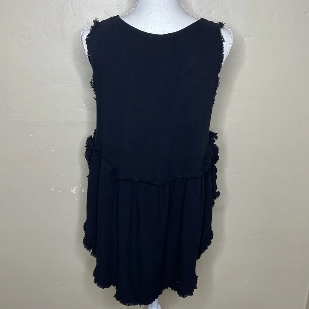 UMGEE Top Black Linen Blend Popover BOHO Side Splits to Waist Sleeveless Small - Picture 11 of 12